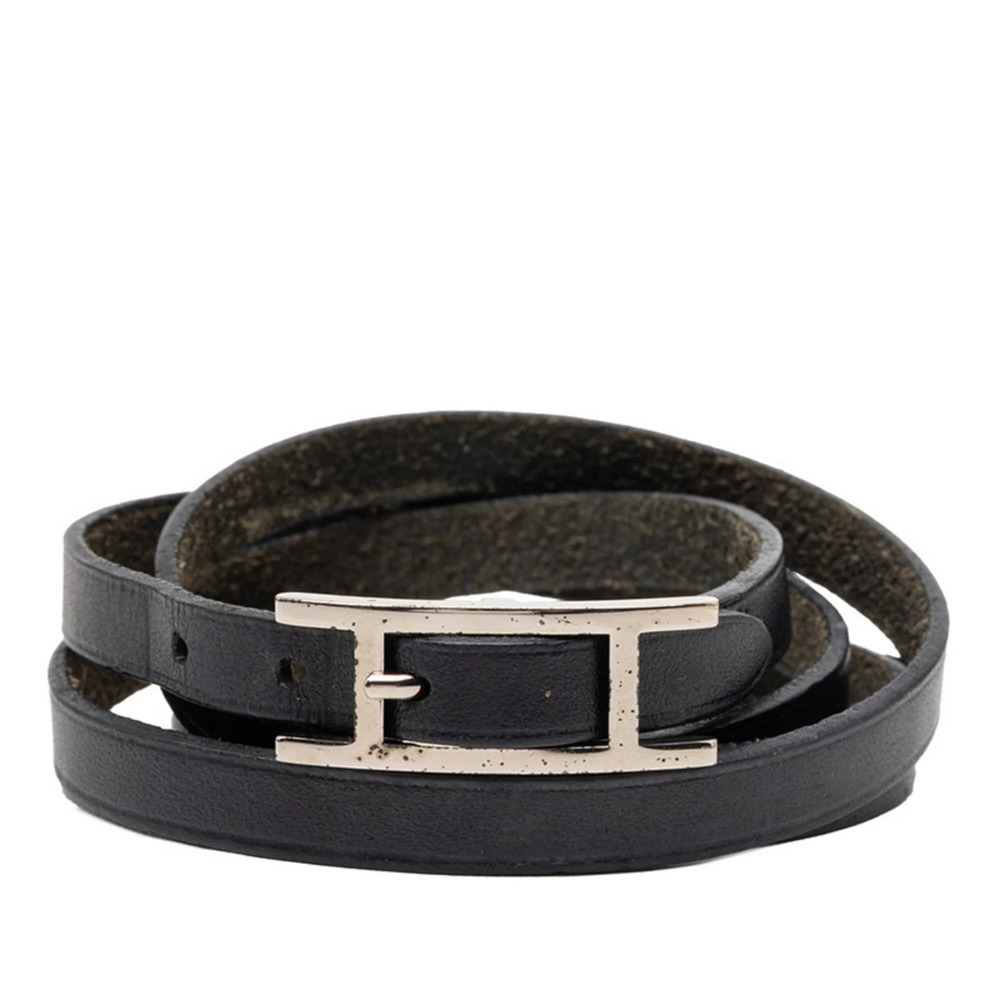 HERMES Black Leather Charm Bracelet